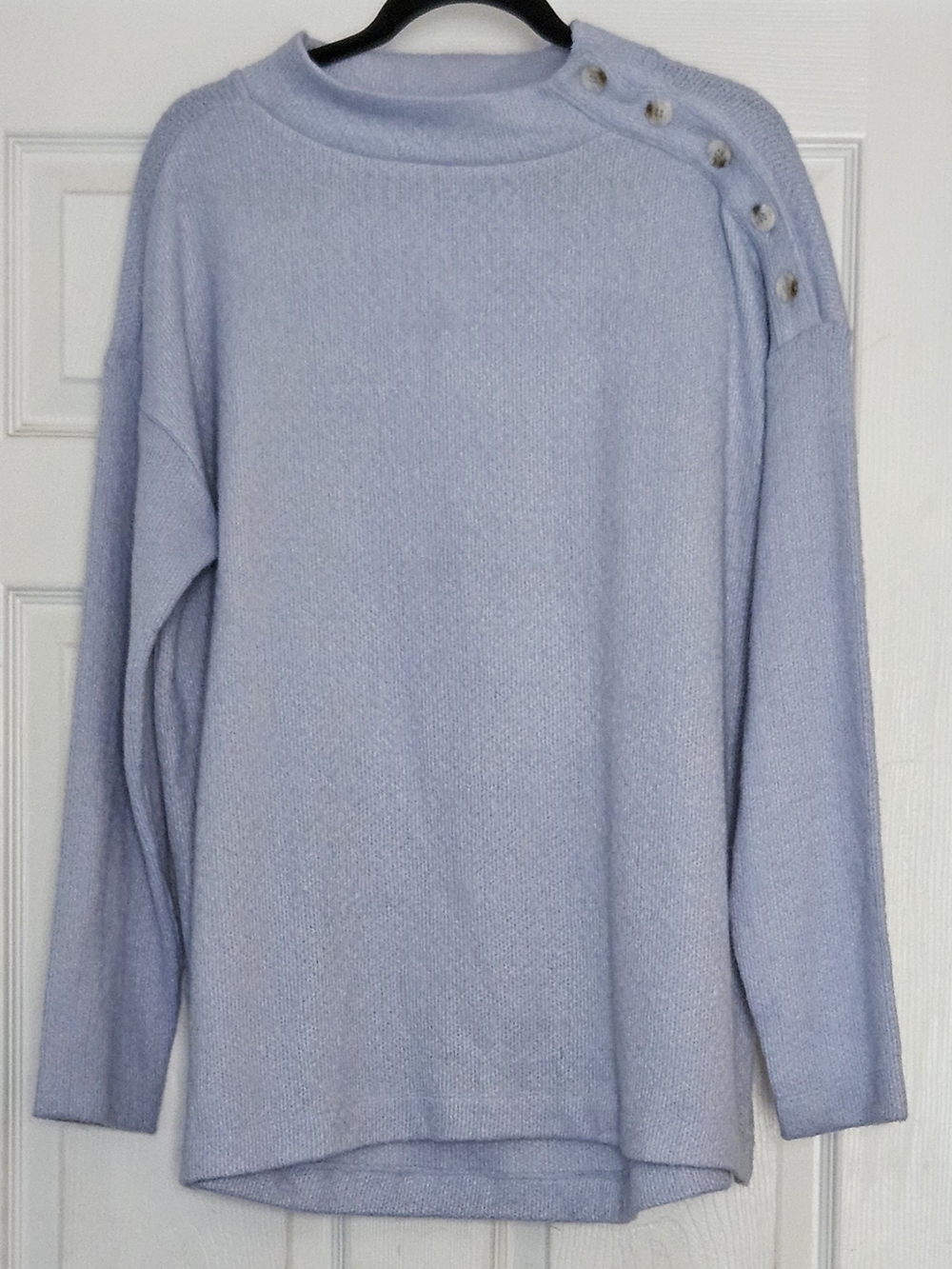 LOFT Light Blue Button-Shoulder Turtleneck Sweater